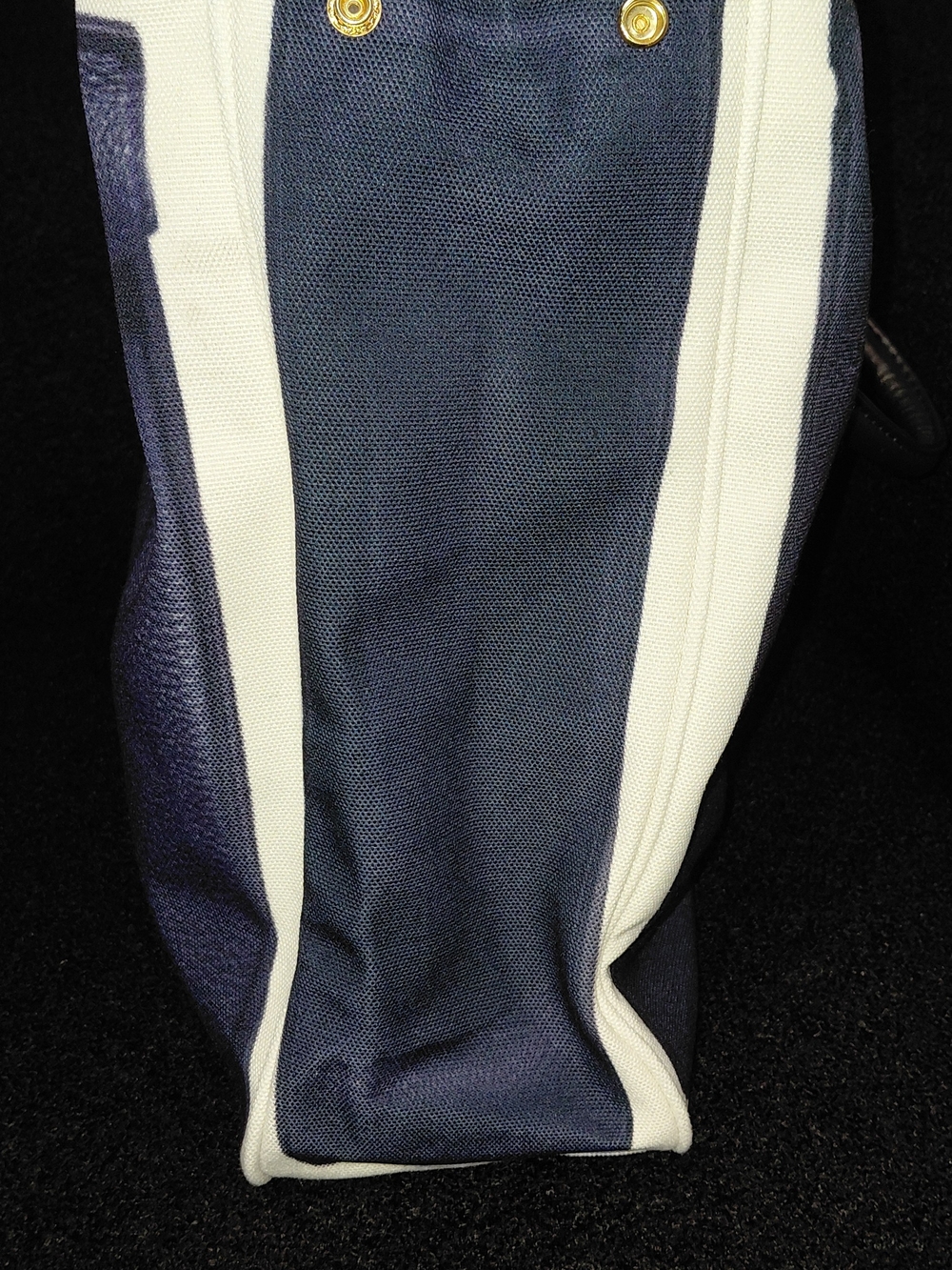 BIRKIN INSPIRED LARGE CANVAS Navy and White Leather Tote Bag with Black Handles - Picture 2 of 6